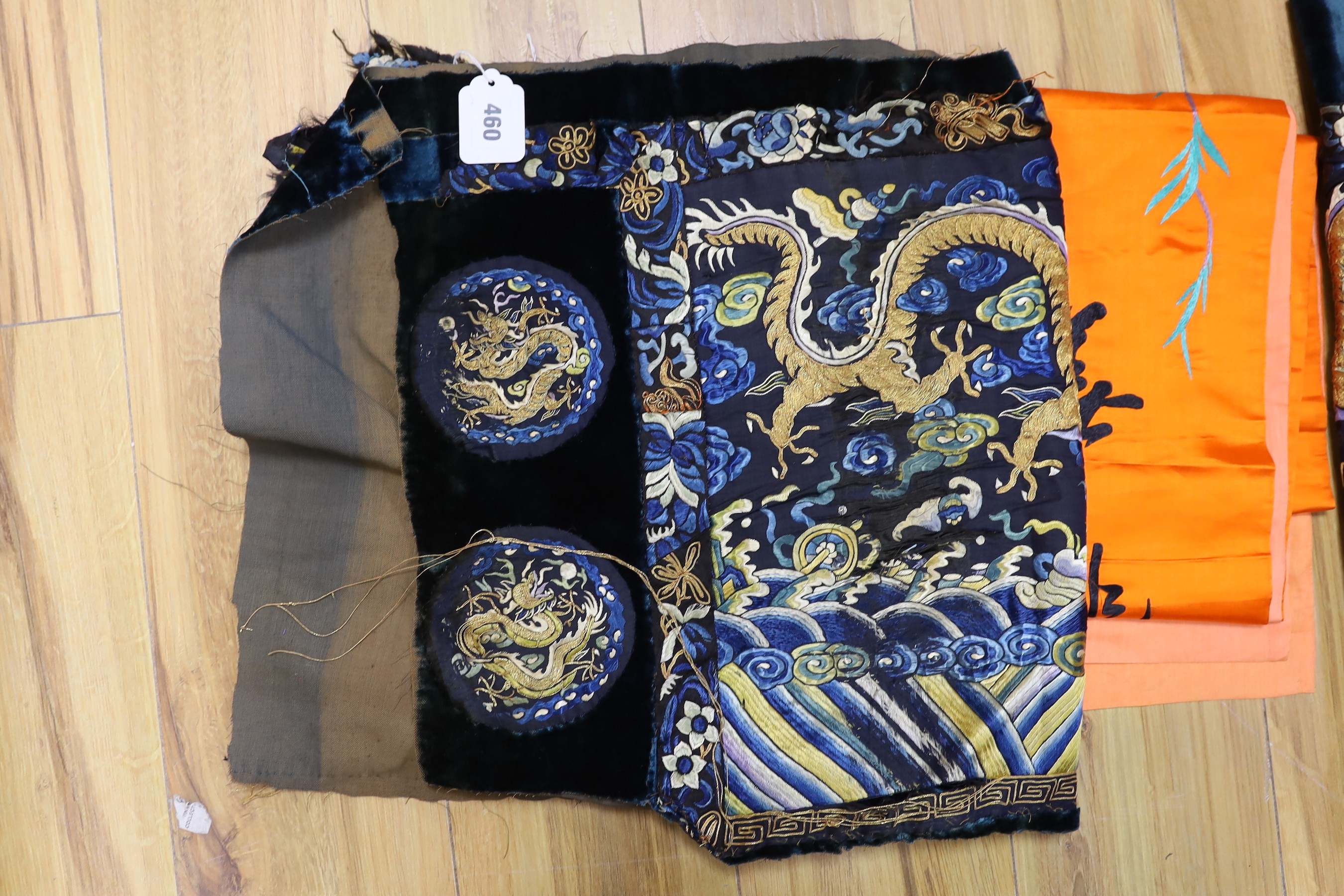 Two early 20th century Chinese silk embroidered “dragon